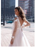 Long Sleeve Ivory Lace Tulle V Back Wedding Dress